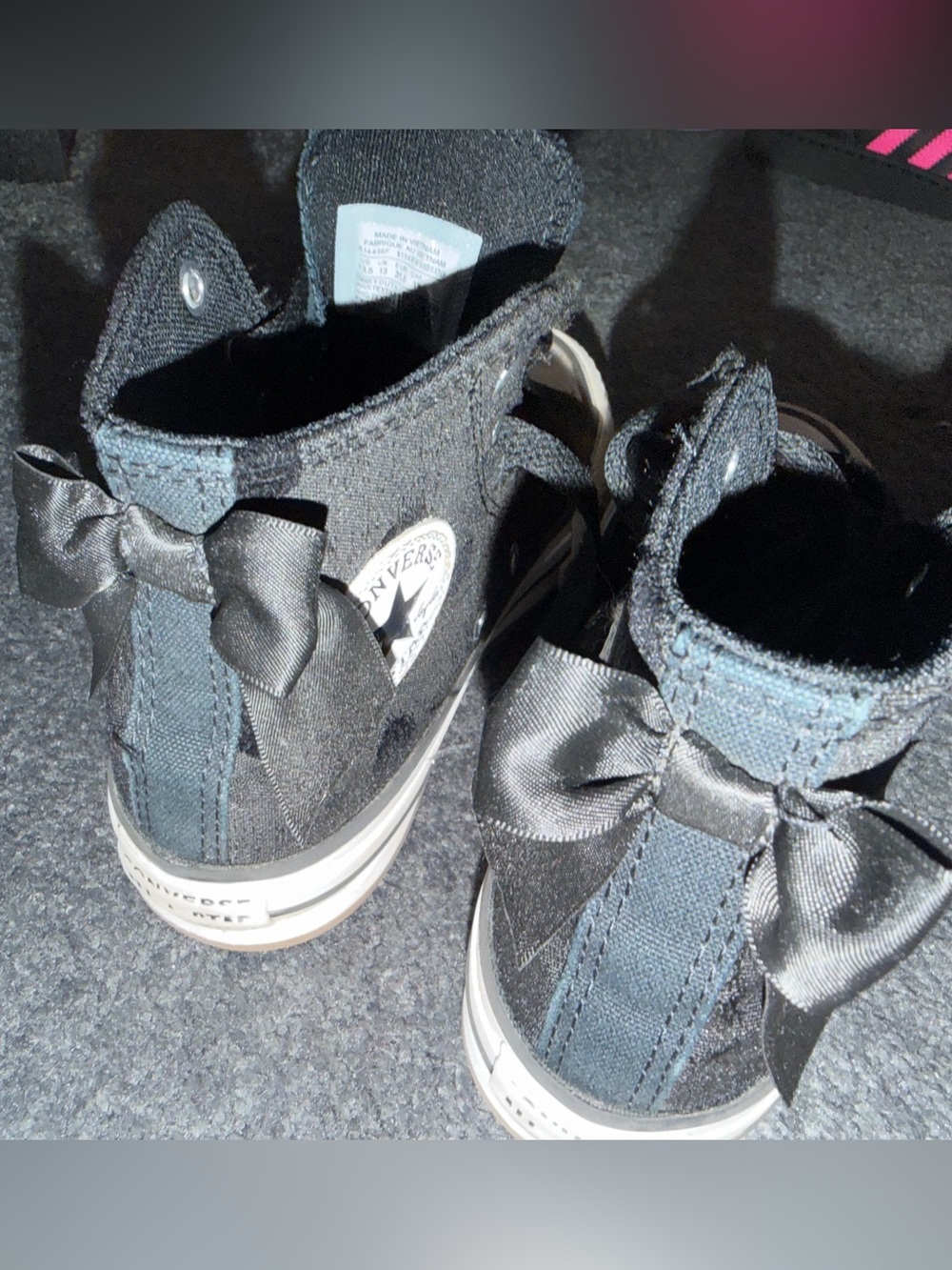 Converse Kids Black High-Top Sneakers with Satin Bow